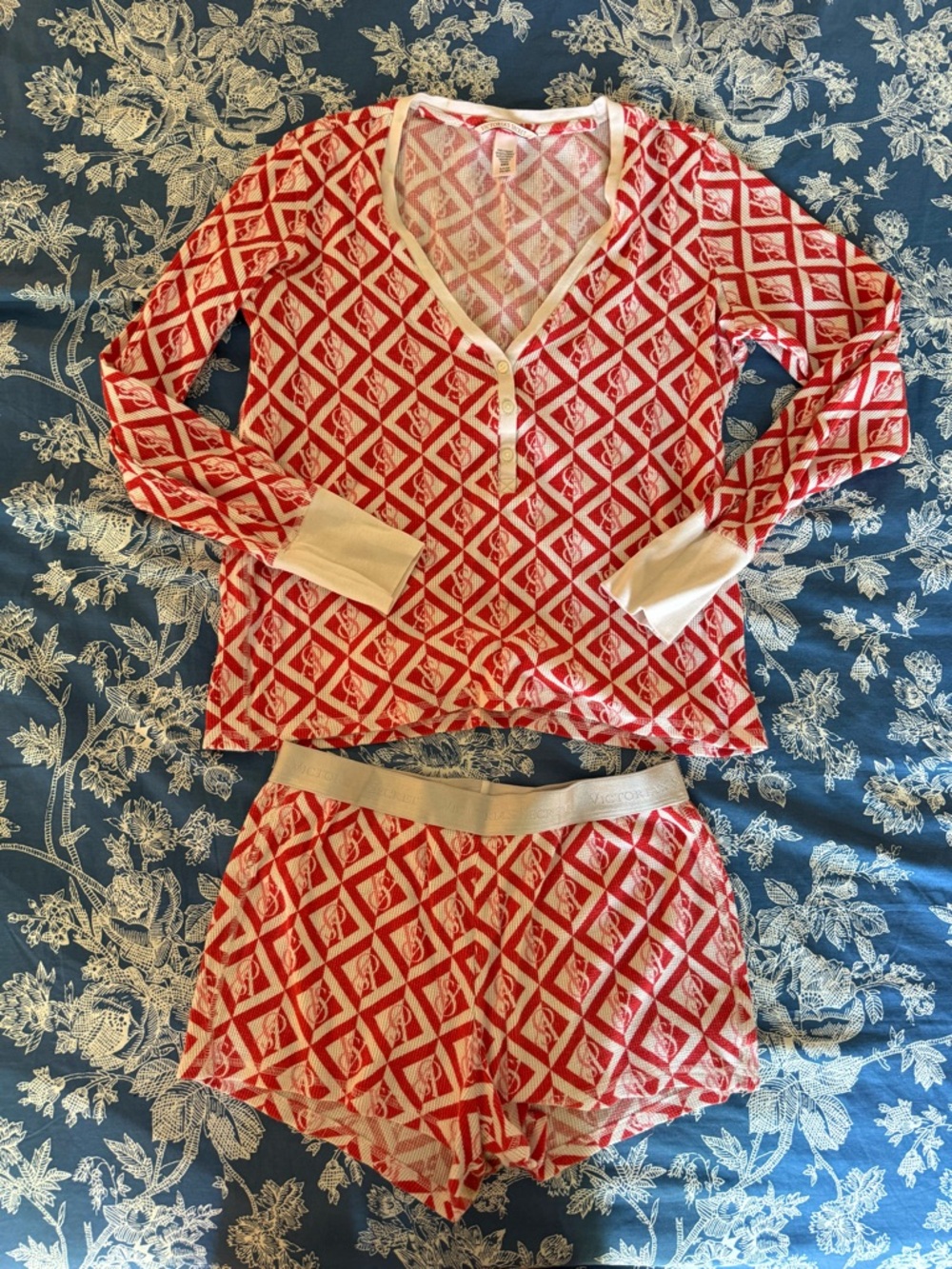 Victoria's Secret Red and White Geometric Knit Pajama Set